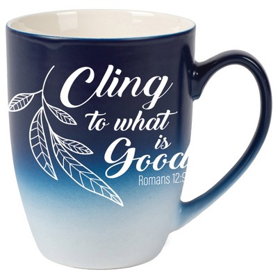 Elanze Designs Cling To What Is Good Romans 12:9 Two Toned Ombre Matte Navy Blue and White 12 ounce Ceramic Stoneware Coffee Cup Mug