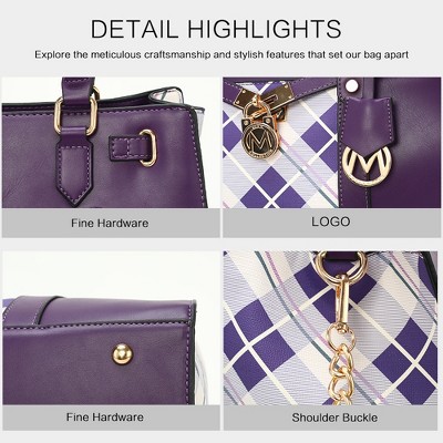 MKF Collection Satchel Bag Women’s Plaid Vegan Leather Set with Wallet, Christine | MKF Collection by Mia K - Purple — фото 5