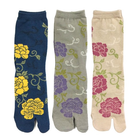 Wrapables Womens 3 pair Flip flop Socks Floral 2 Target