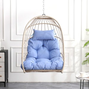 Hanging Egg Chair with Stand Kit,Foldable PE Rattan Swing Seat with Cushion and Pillow,Outdoor Hanging Chair for Patio or Balcony-Maison Boucle - 1 of 4