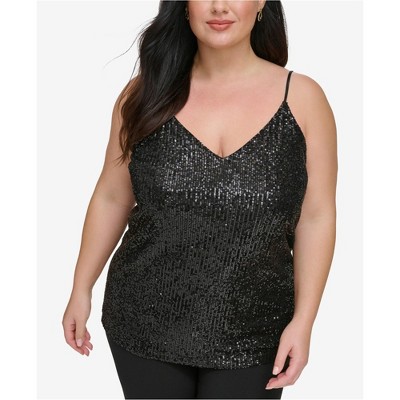 Calvin Klein Womens V Neck Sleeveless Sequin Cami Tank Top
