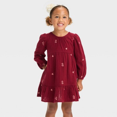 knee length dresses for ladies Vintage Smocked Neck Floral Long Sleeve Dress 5t main image 1
