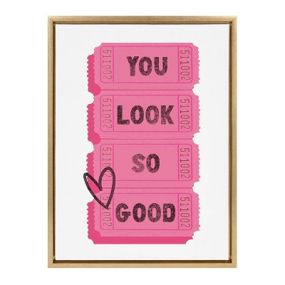 Bright Gold Framed Canvas Print with Pink Tickets, 18" x 24"