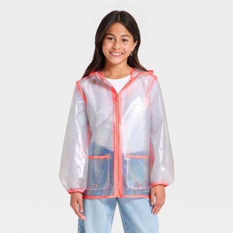 Детские куртки Cat & Jack Girls' Puff Sleeve Clear Glitter Rain Jacket - Cat & Jack™ Pink M