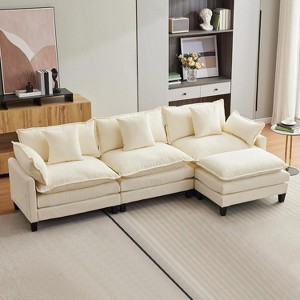 112" Modular Sectional Sofa, U-Shape Cloud Couch/Deep Seat/Armrest/Plush Corduroy Fabric, No Assembly Required, Space-Saving - 1 of 4