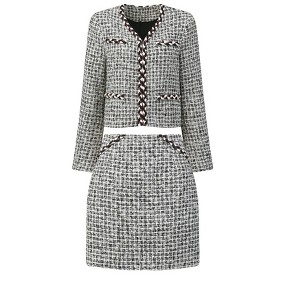Hobemty Women's Plaid Tweed Outfits Short Blazer Jacket and Skirt 2 Pcs Suit Sets - 1 of 4