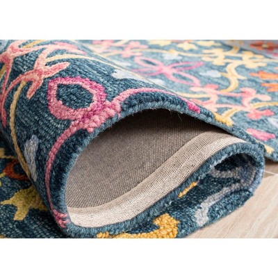 Handmade Blue and Multicolor Wool Area Rug, 5' x 8'