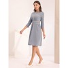 Hobemty Women's Elegant Office 3/4 Sleeve Tweed Trim Round Neck A-Line Dress - 2 of 4