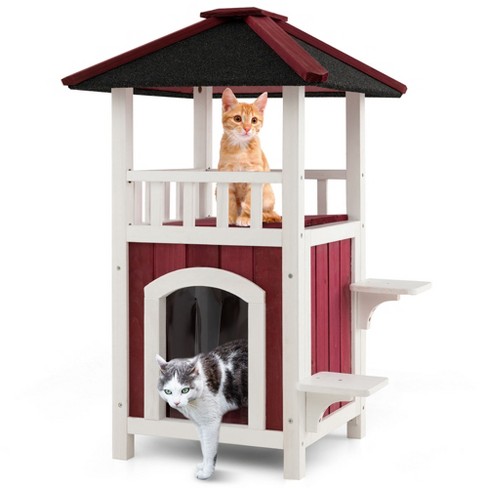 Costway Outdoor Cat House 2-Story Wooden Cat Shelter with Asphalt Roof Removable Floor - image 1 of 4