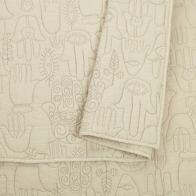 Jungalow Khaki Hamsa Hand Full/Queen Quilt Set
