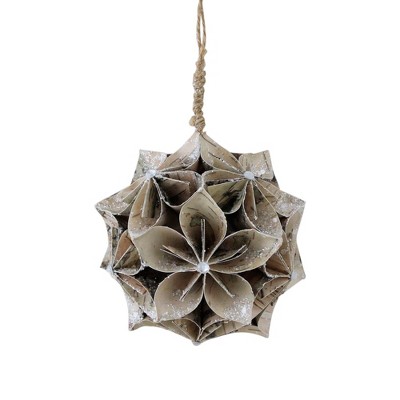 Northlight 5” Glittered Wood Grain Flower Ball Christmas Ornament ...
