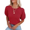 Women's Round Neck Short Sleeve Sweater Summer Casual Puff Sleeve Pullover Knit Top - 3 of 3