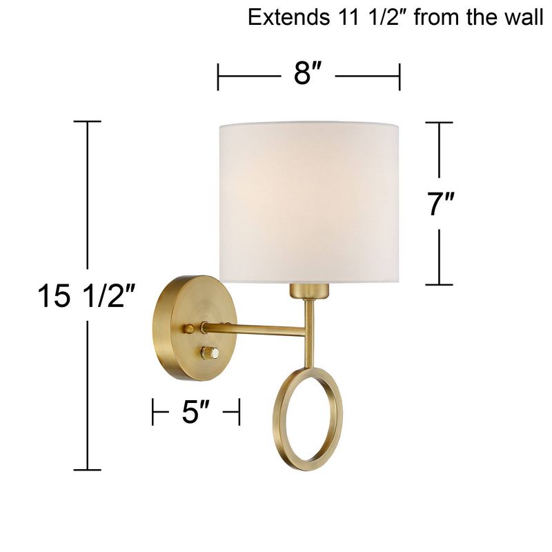 360 Lighting Amidon Modern Wall Lamp Warm Brass Metal Plug-in 8" Light Fixture White Fabric Drum Shade for Bedroom Reading Living Room House Home, 4 of 9