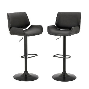 Set of 2 Leatherette Adjustable Height Swivel Bar Stools Black Metal Base Black - Glitzhome - 1 of 4