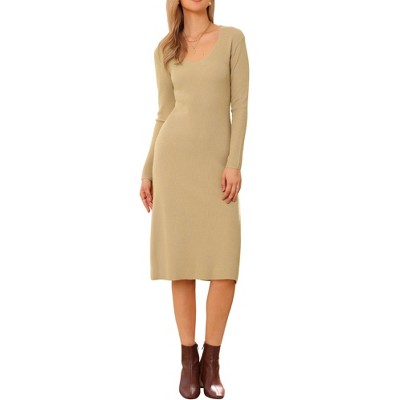 INSPIRE CHIC Women's V Neck Long Sleeve Ribbed Knit Midi Sweater Dresses