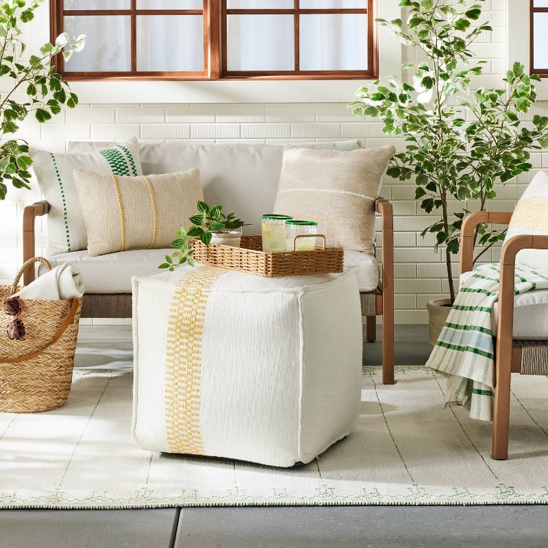 Checkered Stripe Indoor/Outdoor Ottoman Pouf - Hearth & Hand™ with Magnolia, 3 of 6