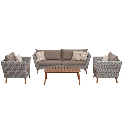 Omer 4pc Wicker Patio Conversation Set - Brown - Amazonia