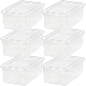 IRIS USA 6-Pack Plastic Storage Bins with Lids, 6 Quart, Shoe Boxes Clear Stackable Containers Organize Shoes Closet Shelves - 1 of 4