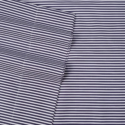 Twin Navy Classic Stripe 6-Piece Microfiber Sheet Set