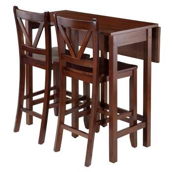 3pc Lynnwood Set Drop Leaf Counter Height Dining Sets with Counter Stools Wood/Walnut - Winsome