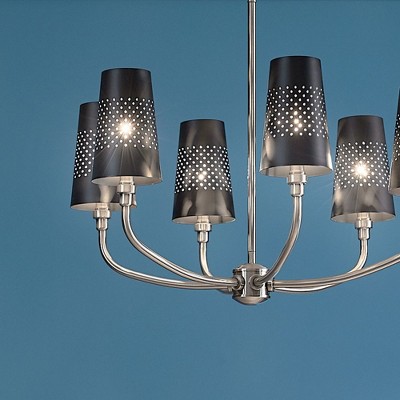 Classic Pewter 6-Light Chandelier with Black Metal Shades