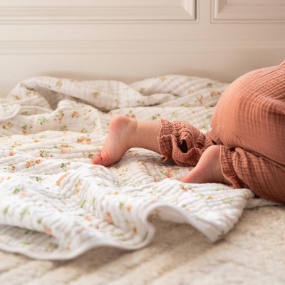 White Floral Cotton Muslin Baby Blanket for Girls