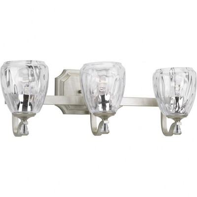 Progress Lighting Anjoux 3-Light Bath Vanity Fixture, Silver Ridge, Clear Water Glass Shades