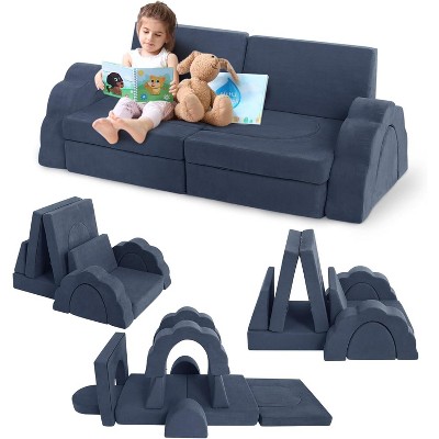 11pcs Modular Kids Play Couch, Children Sectional Sofa Floor Toddler Couch for Kids Creative Play, Convertible Foam Floor Sofa for Playroom Bedroom