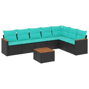 vidaXL 8 Piece Patio Sofa Set with Cushions Black Poly Rattan - 1 of 4