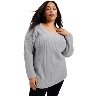June + Vie By Roaman's Women's Plus Size Scoopneck Sweater, 30/32 - Grey :  Target