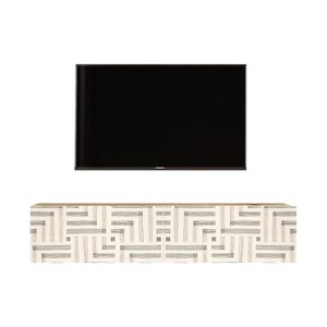 HomeStock Future TV Unit Maze Pine-White UV Print 55 inches Floating Entertainment Center Console with Storage Shelves & Doors - 1 of 4