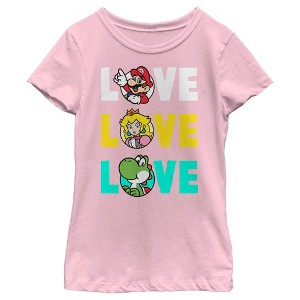 Girl's Nintendo Love with Mario, Princess Peach, and Yoshi T-Shirt - 1 of 4
