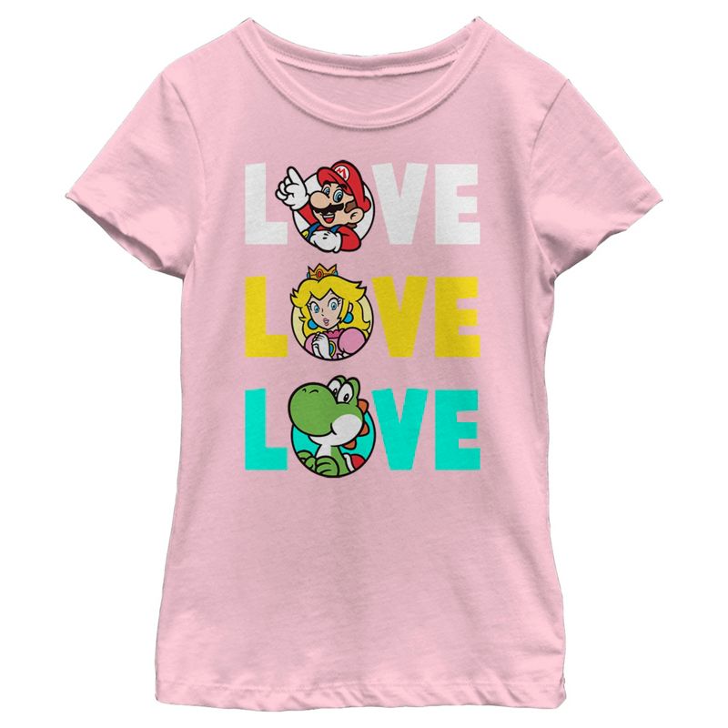 Girl's Nintendo Love with Mario, Princess Peach, and Yoshi T-Shirt, 1 of 5