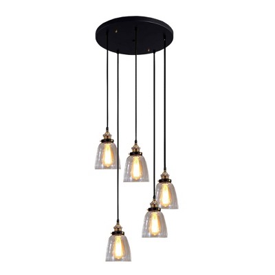 6" x 6" x 35" Euna 5 Light Adjustable Cord Edison Lamp Black - Warehouse of Tiffany