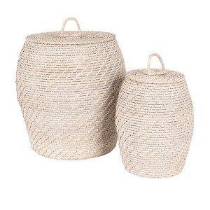 Decorative Hand-Woven Rattan Storage Baskets with Lids, Set of 2 - 1 of 4