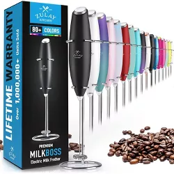 Zulay Kitchen Original Milk Frother Handheld Foam Maker Whisk Drink Mixer Coffee Foamer for Cappuccino Frappe Latte & More - Black Modern