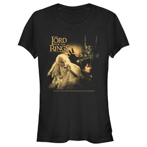 Juniors Womens Lord of the Rings Fellowship of the Ring Gandalf Frodo and Sauron Logo T-Shirt - 1 of 4