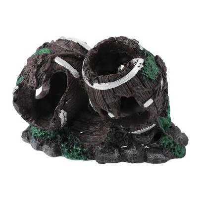 Unique Bargains Aquarium Decorations Hollow Tree Trunk Ornament Resin  Accessories Brown Gray Green White 5.12 Length 1 Pcs