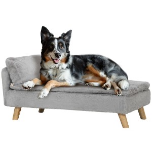PawHut Dog & Cat Couch, Elevated Pet Sofa with Foam Cushion, Soft Pillow, Removable & Washable Covers, Non-Slip Foot Pads for Medium Dogs, Light Gray - 1 of 4