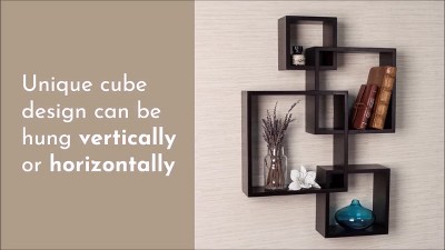14'' Black Wood Intersecting Cube Floating Wall Shelf