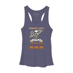 Women's Design By Humans Halloween Costume Forget Candy Just Give Me Wine Gift By TeeShirtMadness Racerback Tank Top - 1 of 3