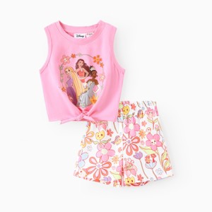 Disney Lilo & Stitch Toddler Girl's 2 Piece Outfits Sleeveless Tie Knot Tank Top Summer Short Sets Coordinate Set 4-13Y - 1 of 4