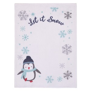 NoJo Penguin White, Aqua, and Gray "Let it Snow" Christmas Photo Op Super Soft Baby Blanket - 1 of 4