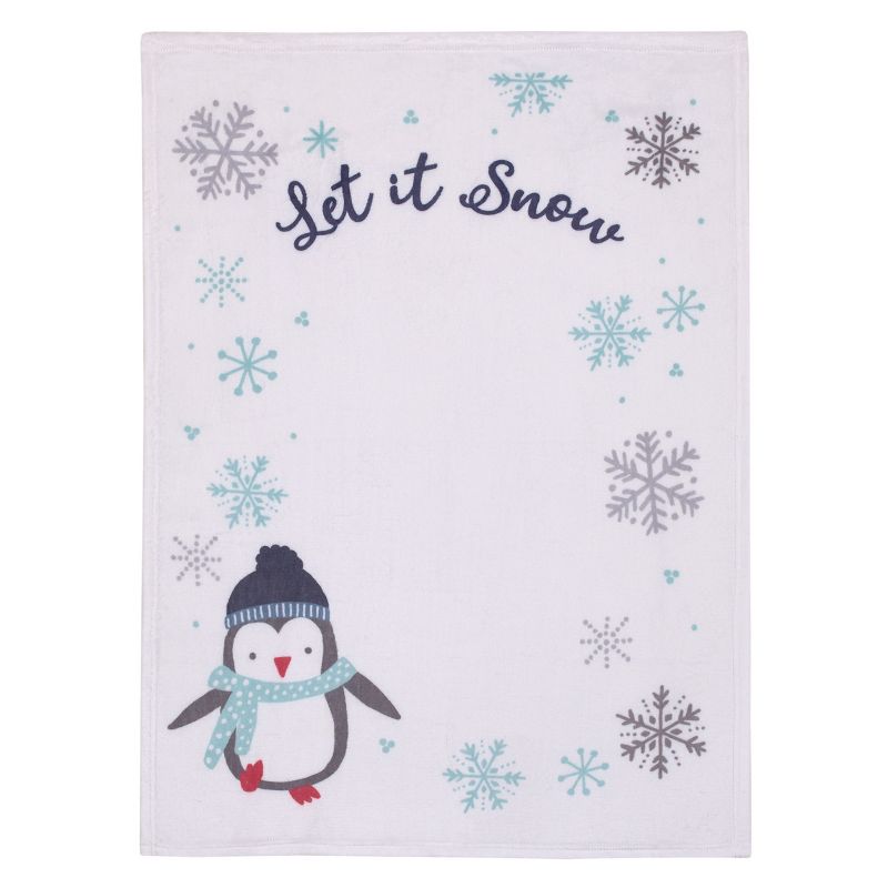 NoJo Penguin White, Aqua, and Gray "Let it Snow" Christmas Photo Op Super Soft Baby Blanket, 1 of 5