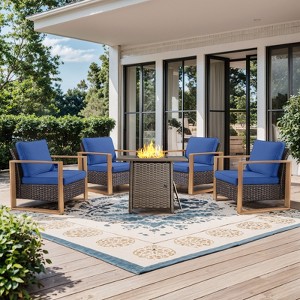 Buenhomino Outdoor Wicker Patio Furniture Set with Fire Pit Table, 5 Pieces Patio Conversation Sets with 4 Outdoor Patio Chairs and 1 Fire Pit Table - 1 of 4