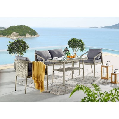 4pc All-Weather Wicker Windham Outdoor Conversation Set with 26" Coffee Table -  Gray - Alaterre Furniture