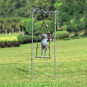 SPI Home Daredevil Frog on Swing Garden Stake – 42" Tall Whimsical Metal Outdoor Sculpture, Playful Hanging Frog Yard Art - 1 of 3