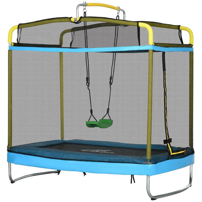 Qaba 3-in-1 Trampoline for Kids, 6.9' Kids Trampoline with Enclosure, Swing, Gymnastics Bar, Toddler Trampoline for Outdoor/Indoor Use, Light Blue, 4 of 7