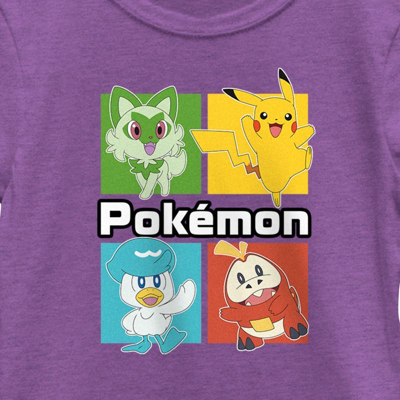Girl's Pokemon Colorful Square Characters T-Shirt, 2 of 5