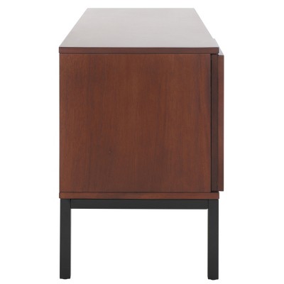 Walnut and Natural Rattan 2-Shelf TV Stand with Cabinet